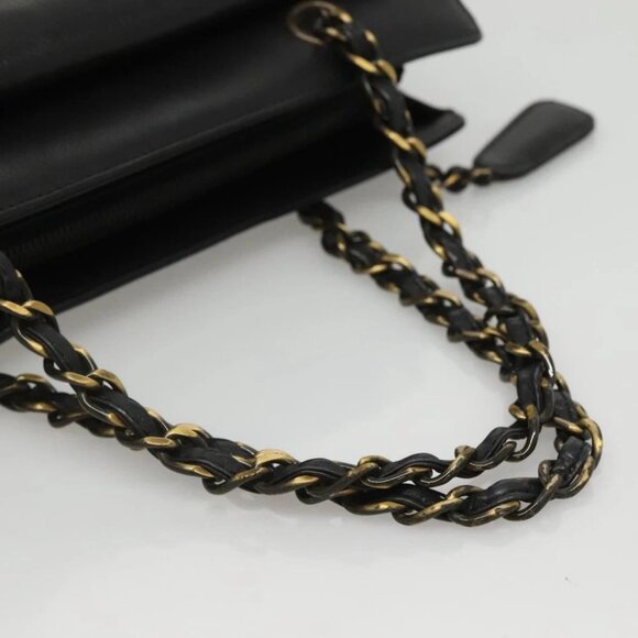 CHANEL Chain Hand Bag Leather Black CC